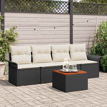 Set Divano da Giardino 5 pcs Nero e Crema polyrattan | homemem39