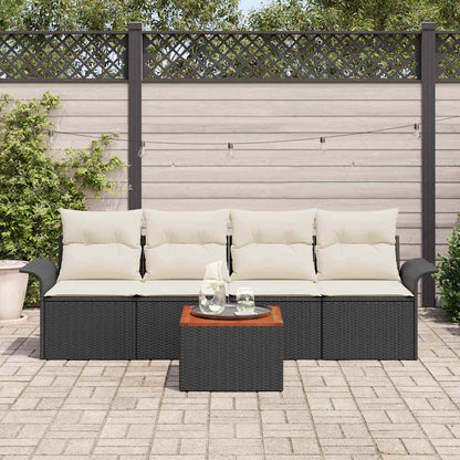 Set Divano da Giardino 5 pcs Nero e Crema polyrattan | homemem39