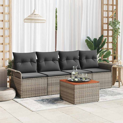 Set Divano da Giardino 5 pz 4-Numero di posti Grigio polyrattan