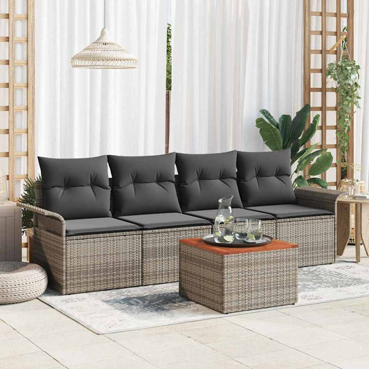Set Divano da Giardino 5 pcs Grigio polyrattan