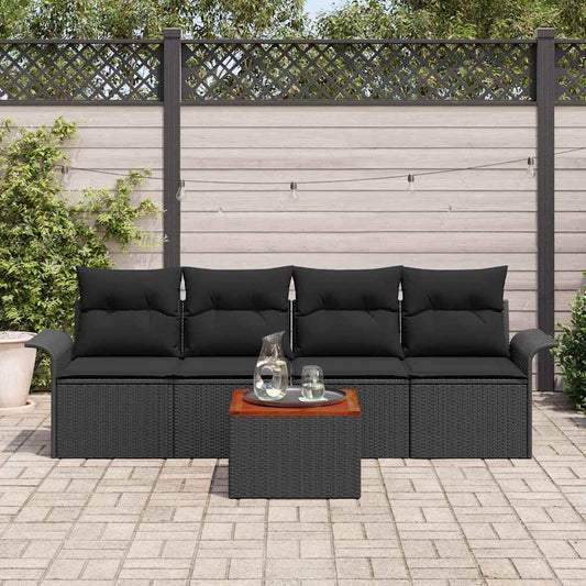 Set Divano da Giardino con archiviazione 5 pcs Nero polyrattan