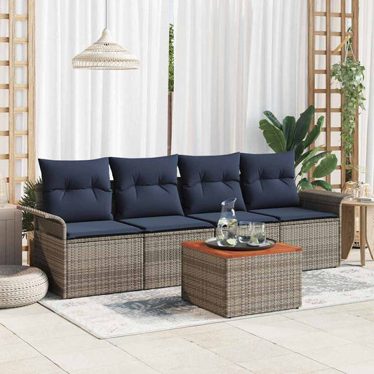 Set Divano da Giardino 5 pcs Grigio e Blu Navy polyrattan
