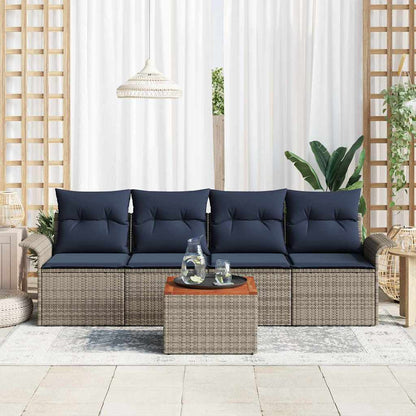 Set Divano da Giardino 5 pcs Grigio e Blu Navy polyrattan | homemem39