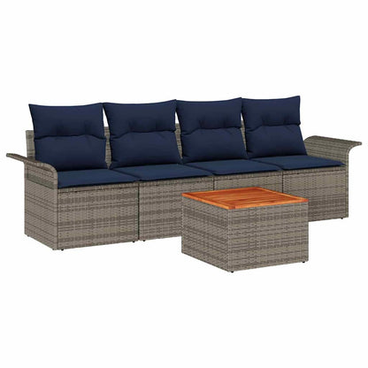 Set Divano da Giardino 5 pcs Grigio e Blu Navy polyrattan | homemem39