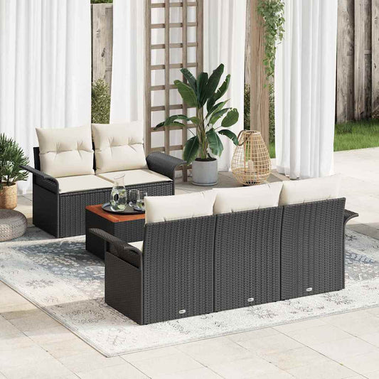 Set Divano da Giardino 6 pcs Nero e Crema polyrattan