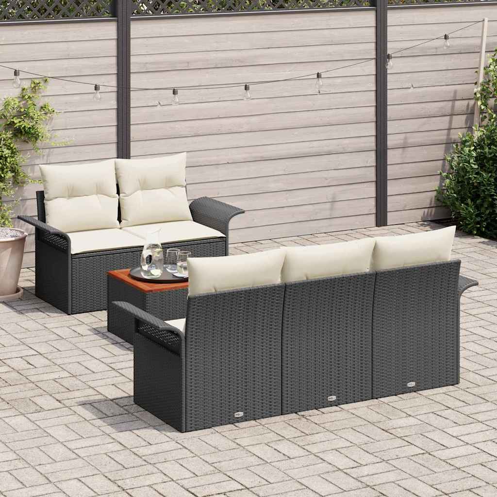 Set Divano da Giardino 6 pcs Nero e Crema polyrattan | homemem39