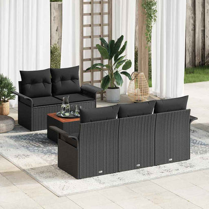 Set Divano da Giardino 6 pz 5-Numero di posti Nero polyrattan