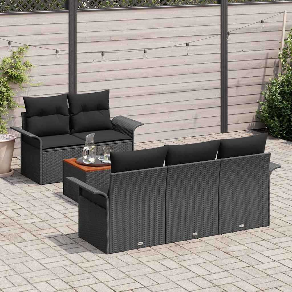 Set Divano da Giardino 6 pz 5-Numero di posti Nero polyrattan