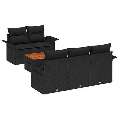Set Divano da Giardino 6 pz 5-Numero di posti Nero polyrattan