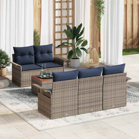 Set Divano da Giardino 6 pcs Grigio e Blu Navy polyrattan