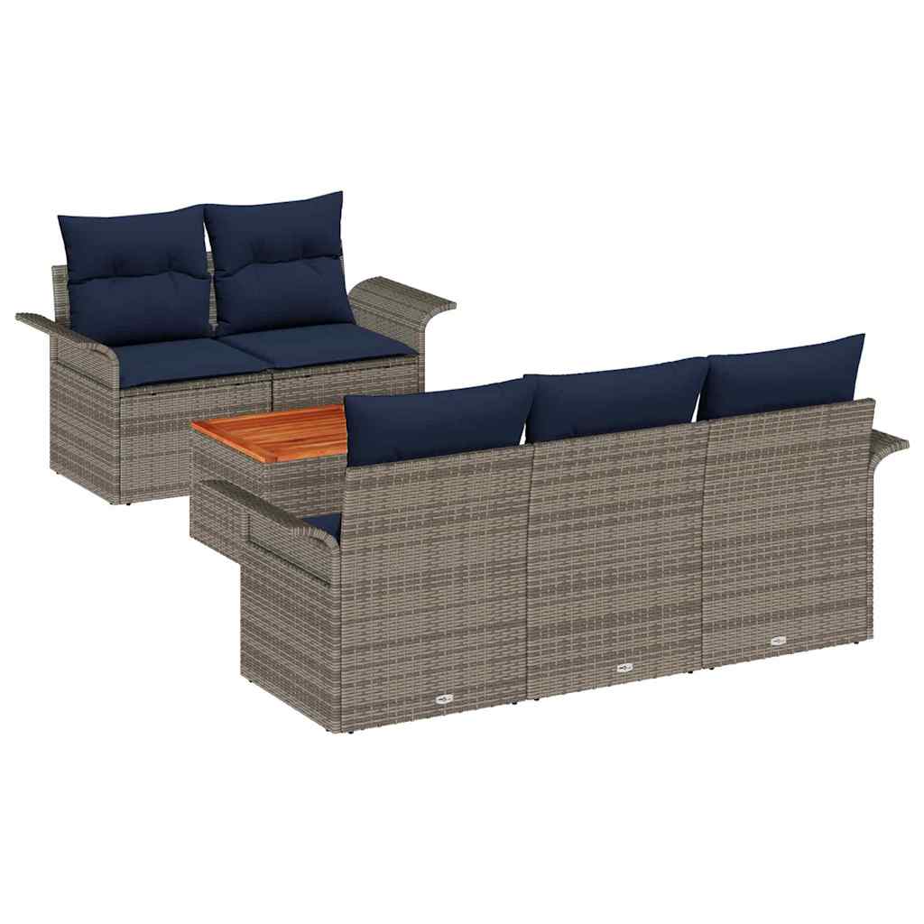 Set Divano da Giardino 6 pcs Grigio e Blu Navy polyrattan | homemem39