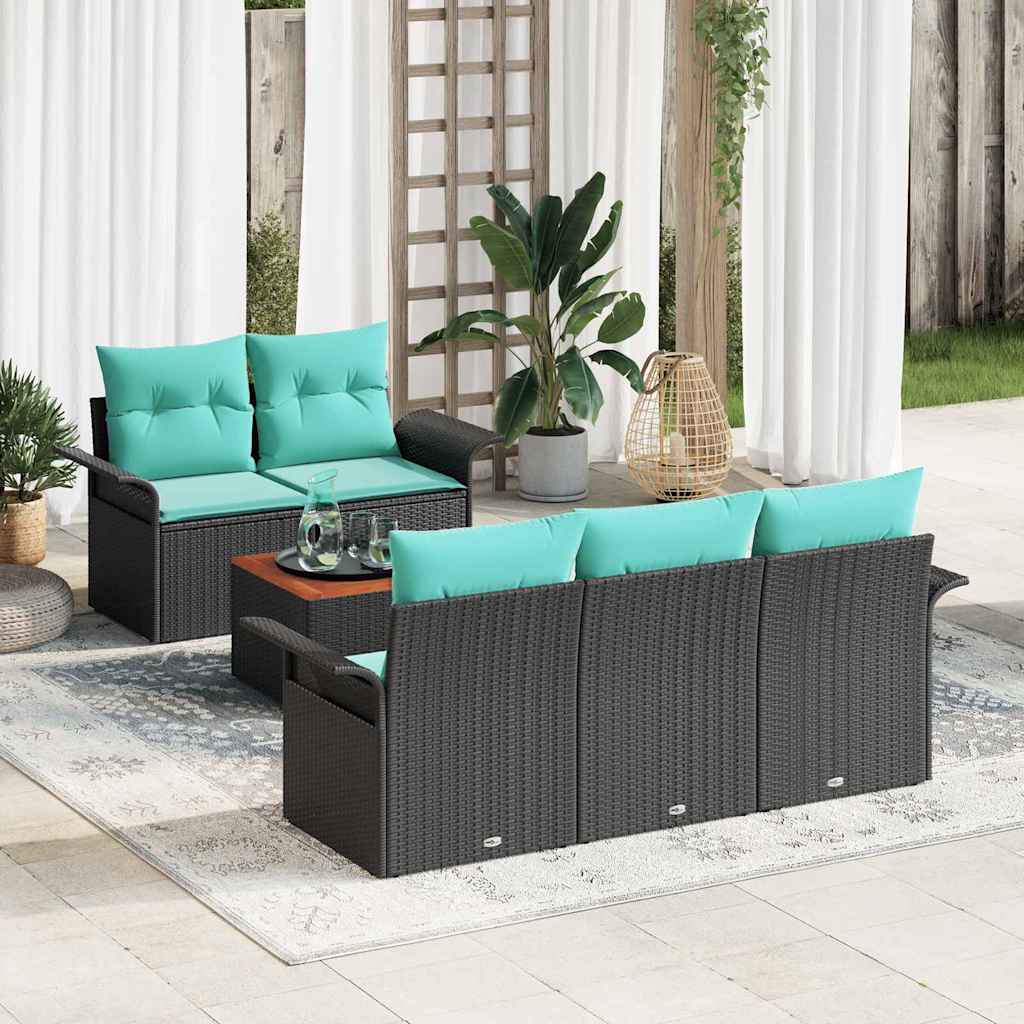 Set Divano da Giardino 6 pcs Nero e Turchese polyrattan | homemem39