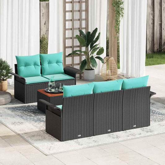 Set Divano da Giardino 6 pcs Nero e Turchese polyrattan