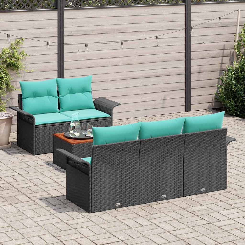 Set Divano da Giardino 6 pcs Nero e Turchese polyrattan | homemem39