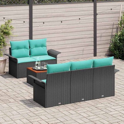 Set Divano da Giardino 6 pcs Nero e Turchese polyrattan | homemem39