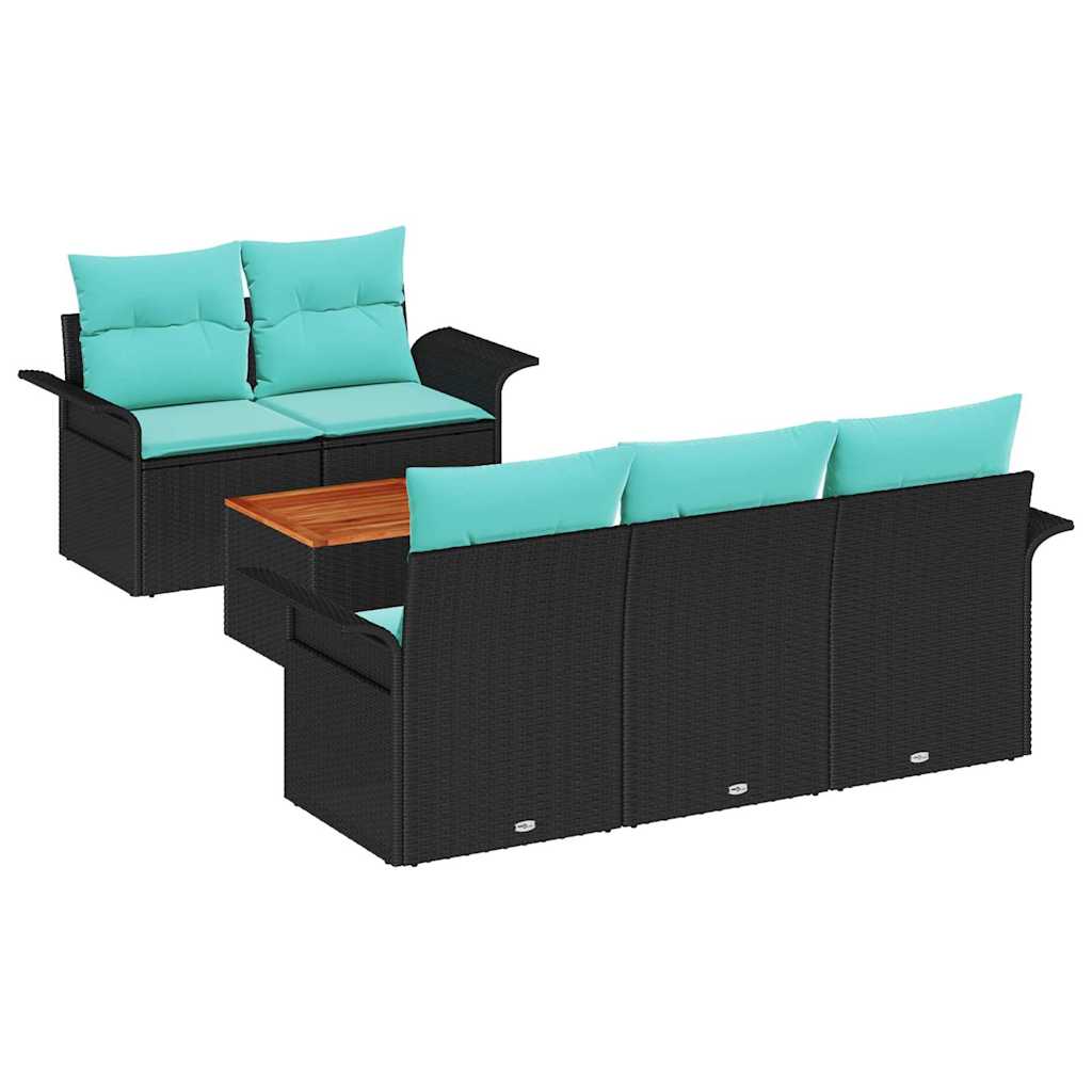 Set Divano da Giardino 6 pcs Nero e Turchese polyrattan | homemem39