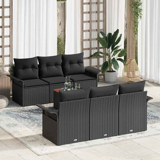 Set Divano da Giardino con archiviazione 7 pcs Nero polyrattan