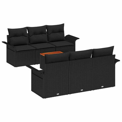 Set Divano da Giardino 7 pz 6-Numero di posti Nero polyrattan