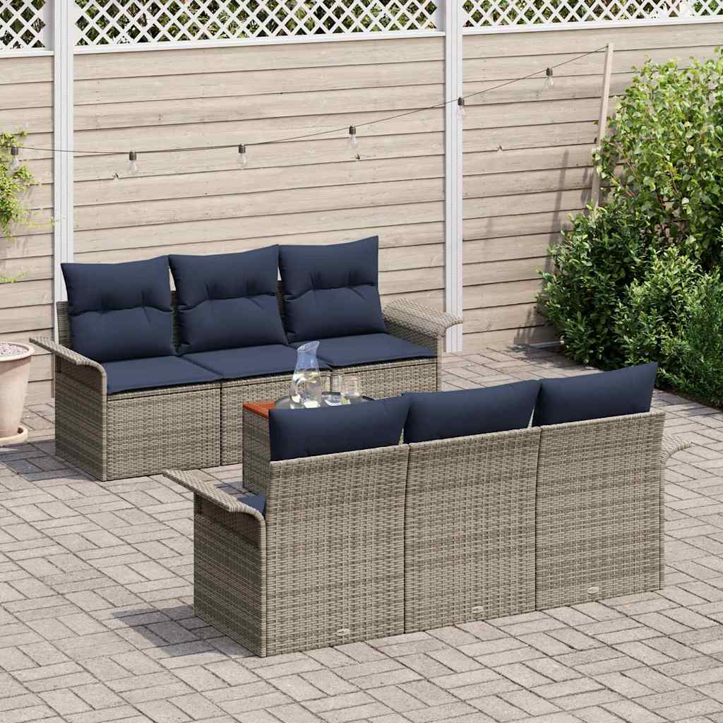 Set Divano da Giardino 7 pcs Grigio e Blu Navy polyrattan | homemem39