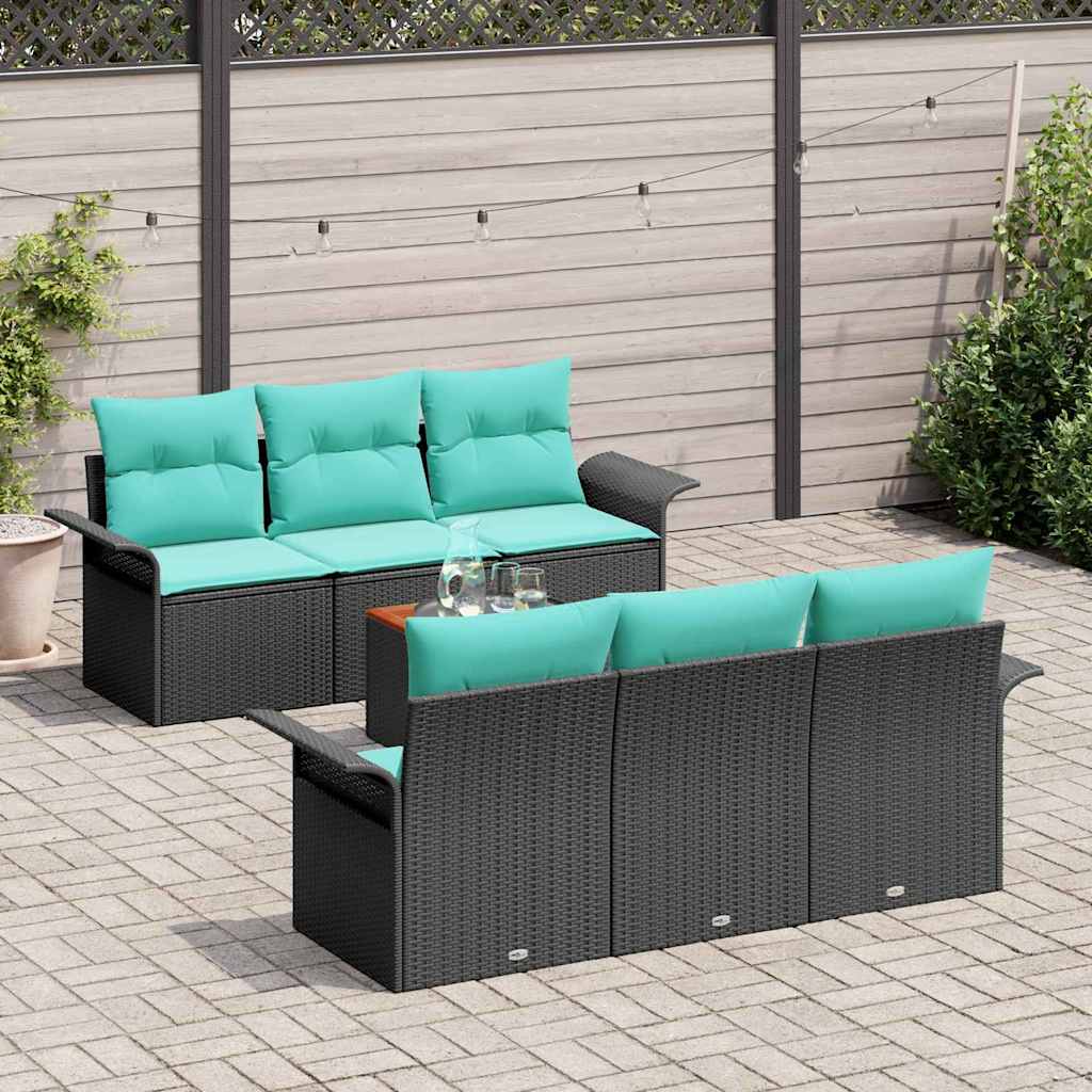 Set Divano da Giardino 7 pcs Nero e Turchese polyrattan | homemem39
