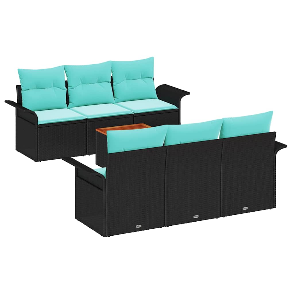 Set Divano da Giardino 7 pcs Nero e Turchese polyrattan | homemem39