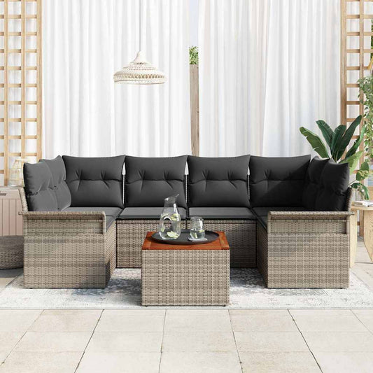 Set Divano da Giardino 7 pcs Grigio polyrattan