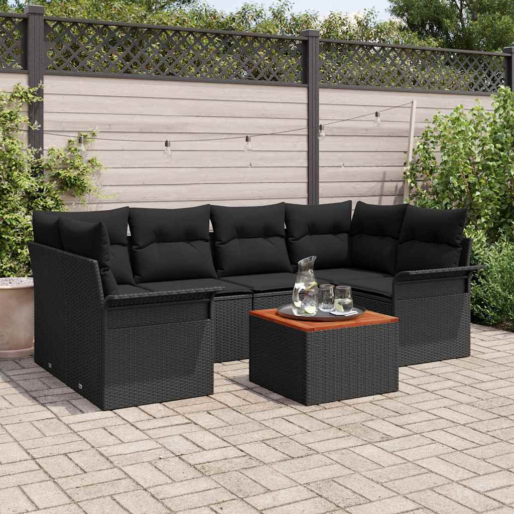 Set Divano da Giardino 7 pz 6-Numero di posti Nero polyrattan