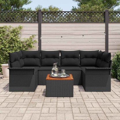 Set Divano da Giardino 7 pz 6-Numero di posti Nero polyrattan
