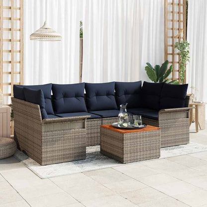 Set Divano da Giardino 7 pcs Grigio e Blu Navy polyrattan | homemem39