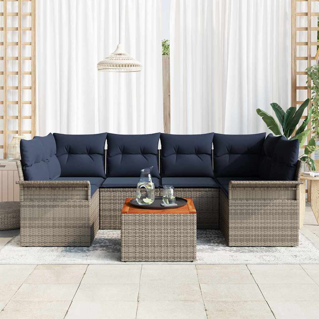 Set Divano da Giardino 7 pcs Grigio e Blu Navy polyrattan | homemem39