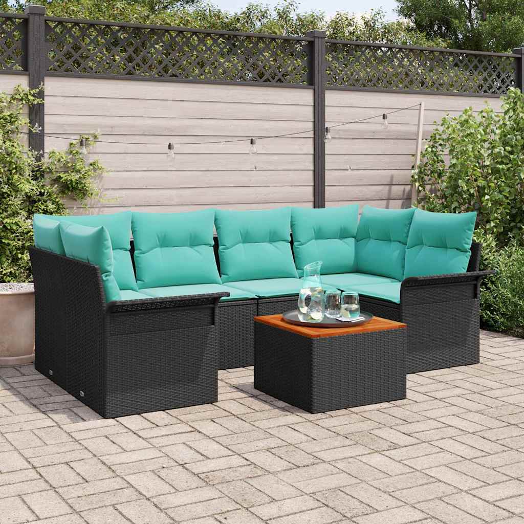 Set Divano da Giardino 7 pcs Nero e Turchese polyrattan | homemem39