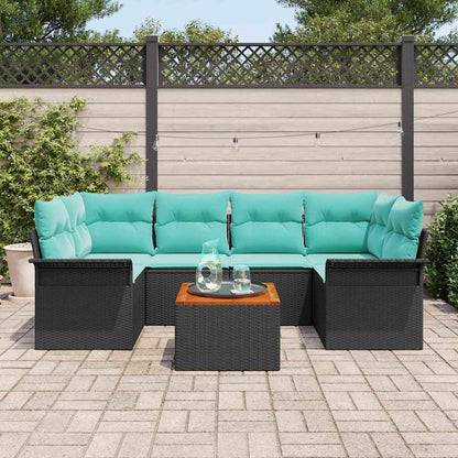 Set Divano da Giardino 7 pz 6-Numero di posti Nero e Turchese