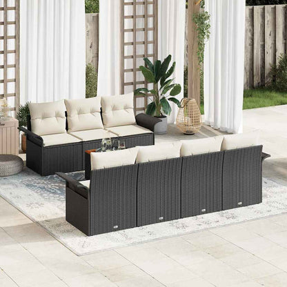 Set Divano da Giardino 8 pz 7-Numero di posti Nero e Crema