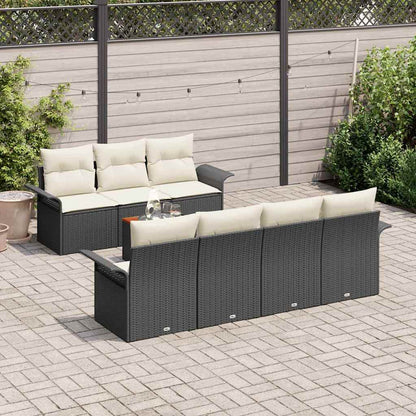 Set Divano da Giardino 8 pz 7-Numero di posti Nero e Crema