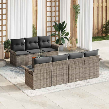 Set Divano da Giardino 8 pz 7-Numero di posti Grigio polyrattan