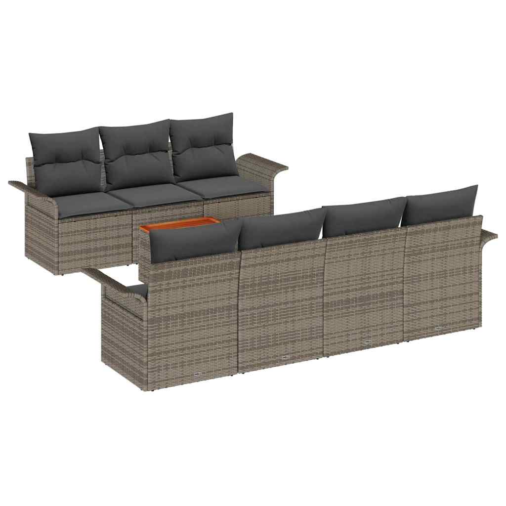 Set Divano da Giardino 8 pz 7-Numero di posti Grigio polyrattan