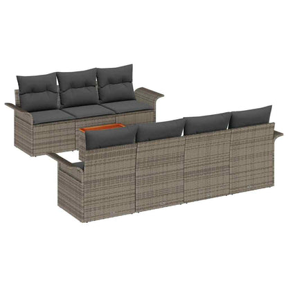 Set Divano da Giardino 8 pz 7-Numero di posti Grigio polyrattan