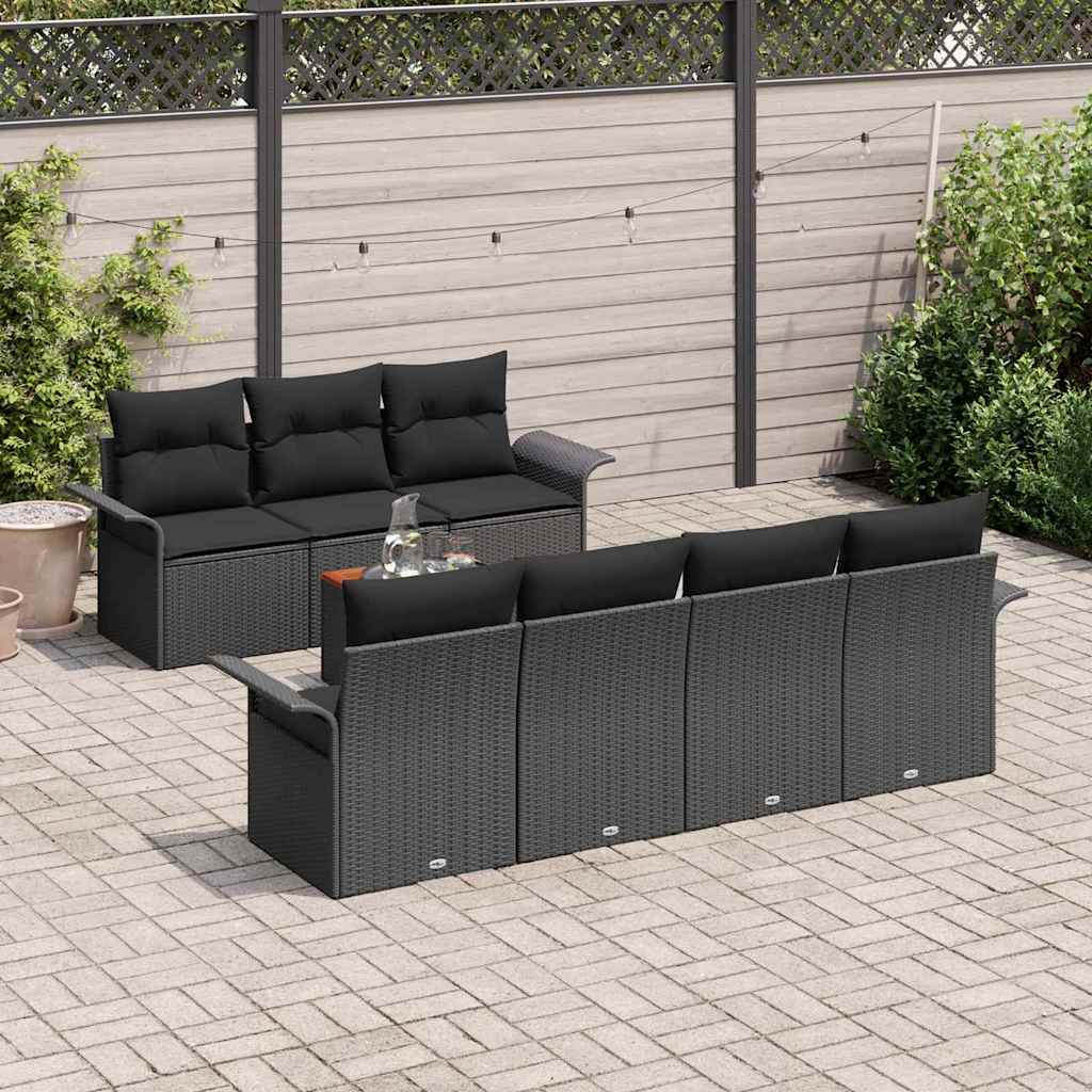 Set Divano da Giardino 8 pz 7-Numero di posti Nero polyrattan