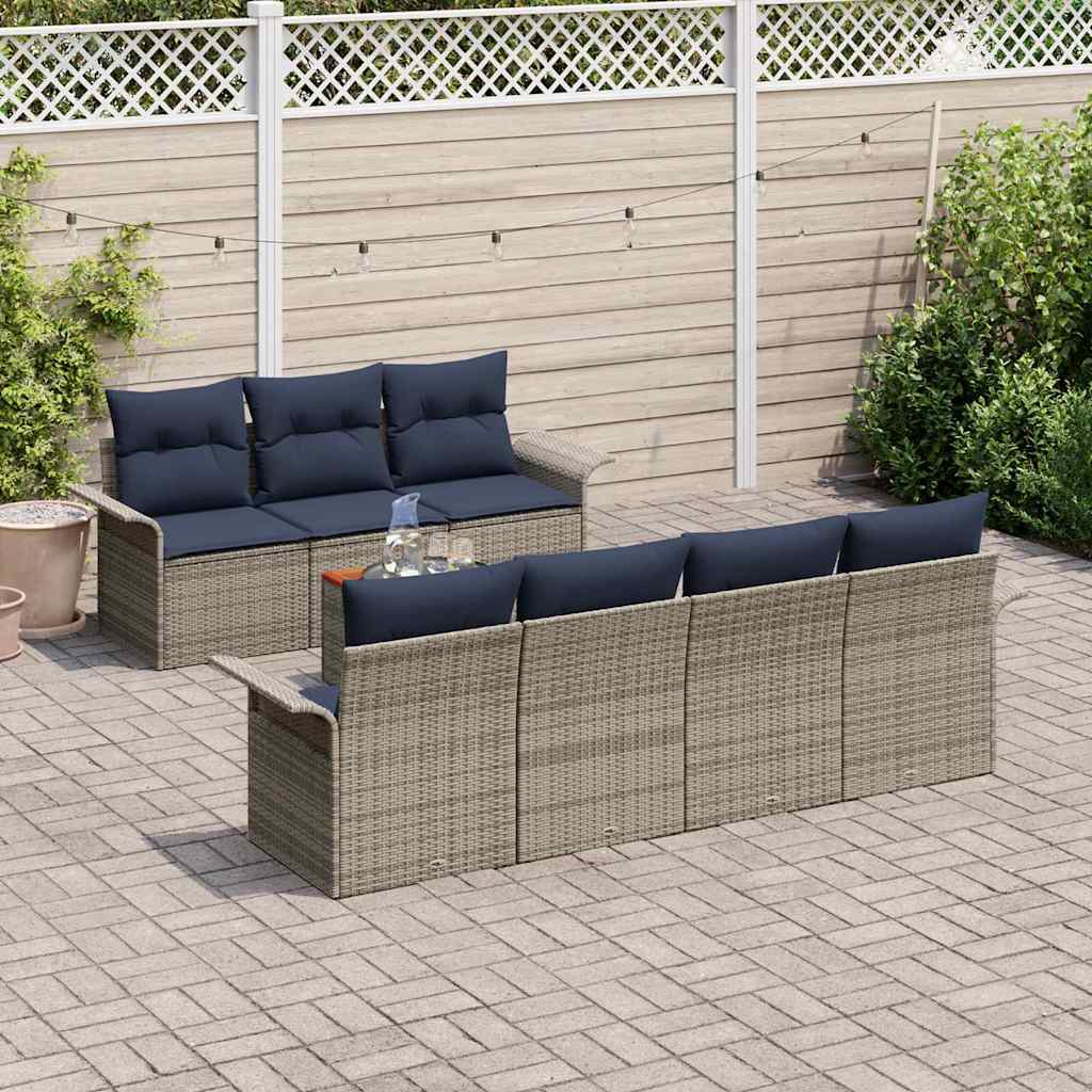 Set Divano da Giardino 8 pcs Grigio e Blu Navy polyrattan | homemem39