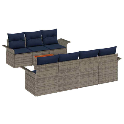 Set Divano da Giardino 8 pcs Grigio e Blu Navy polyrattan | homemem39