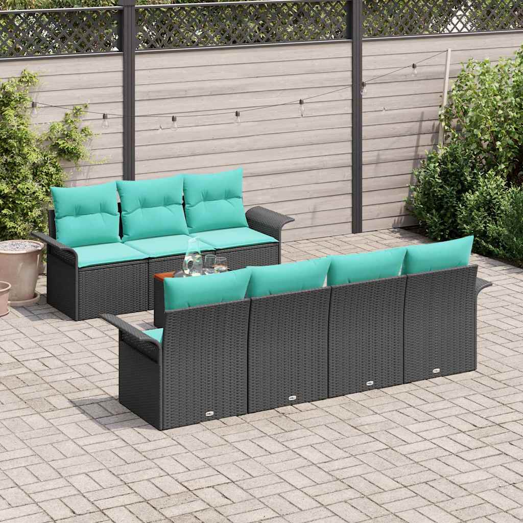 Set Divano da Giardino 8 pcs Nero e Turchese polyrattan | homemem39