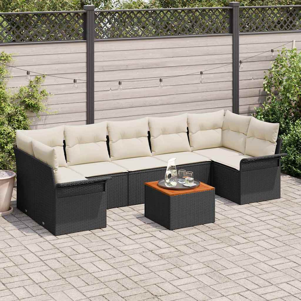 Set Divano da Giardino 8 pz 7-Numero di posti Nero e Crema