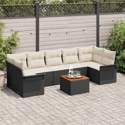 Set Divano da Giardino 8 pz 7-Numero di posti Nero e Crema