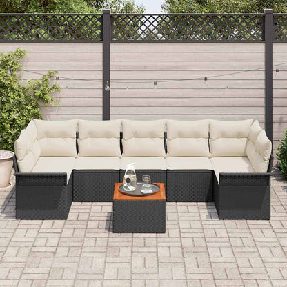 Set Divano da Giardino 8 pz 7-Numero di posti Nero e Crema