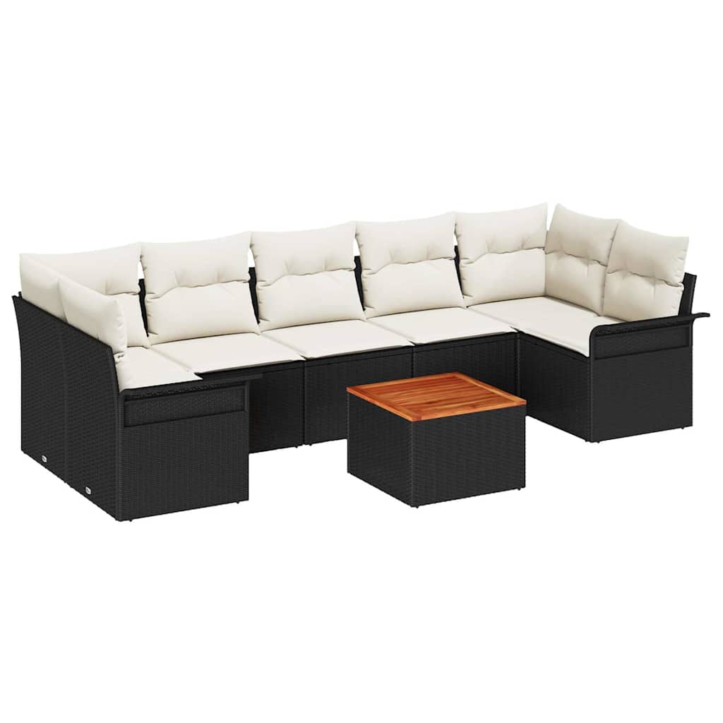 Set Divano da Giardino 8 pz 7-Numero di posti Nero e Crema