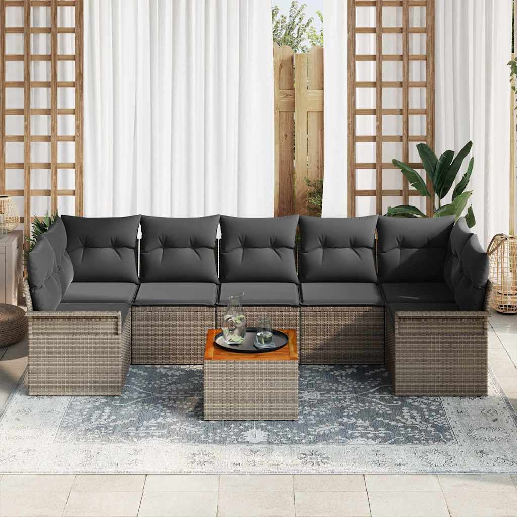 Set Divano da Giardino 8 pz 7-Numero di posti Grigio polyrattan