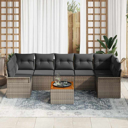Set Divano da Giardino 8 pz 7-Numero di posti Grigio polyrattan