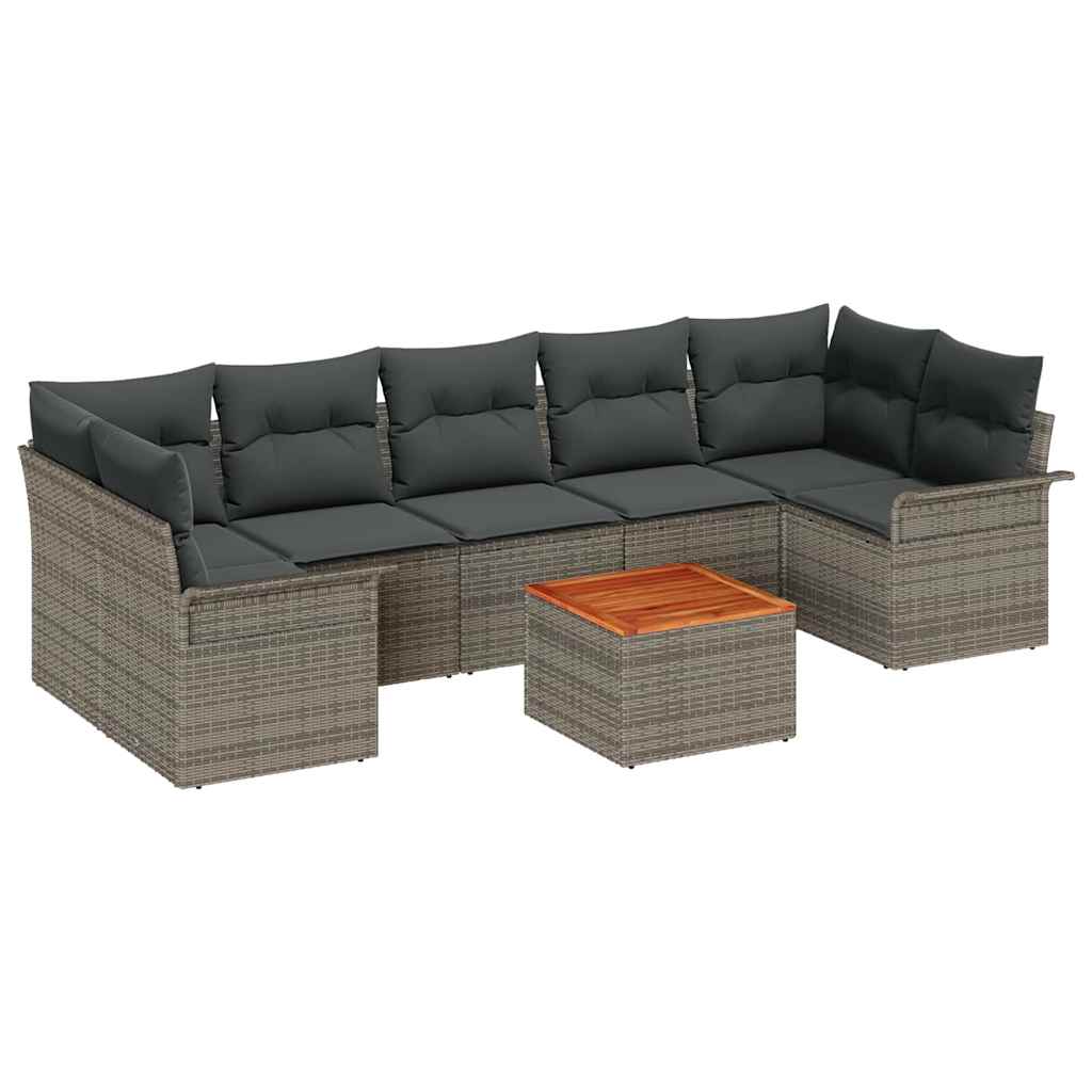 Set Divano da Giardino 8 pz 7-Numero di posti Grigio polyrattan