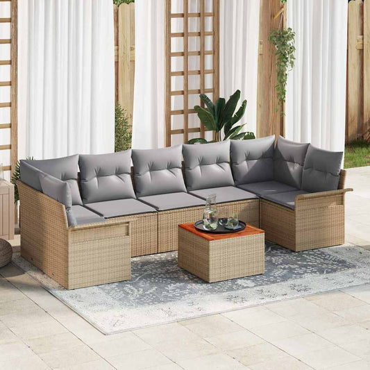 Set Divano da Giardino 8 pcs Beige e Grigio Chiaro polyrattan