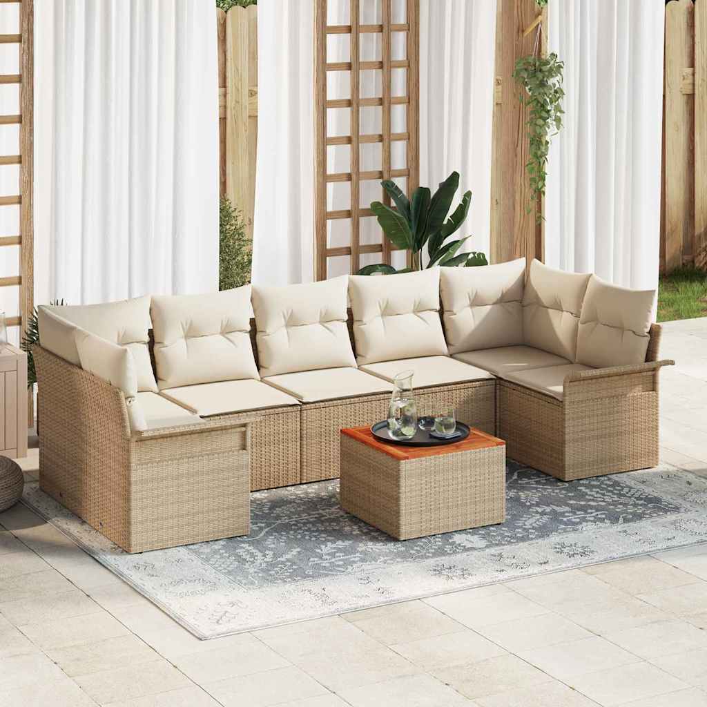 Set Divano da Giardino 8 pz 7-Numero di posti Beige e Crema